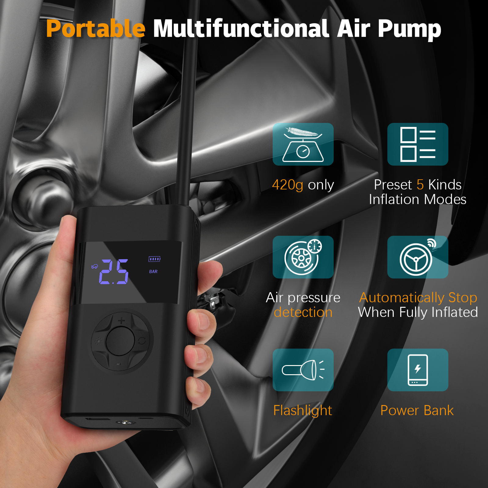 150psi support power bank car Wireless  Car Bicycle Ball Motor Digital Air Compressor Electric Portable Mini Tire Inflator Pump