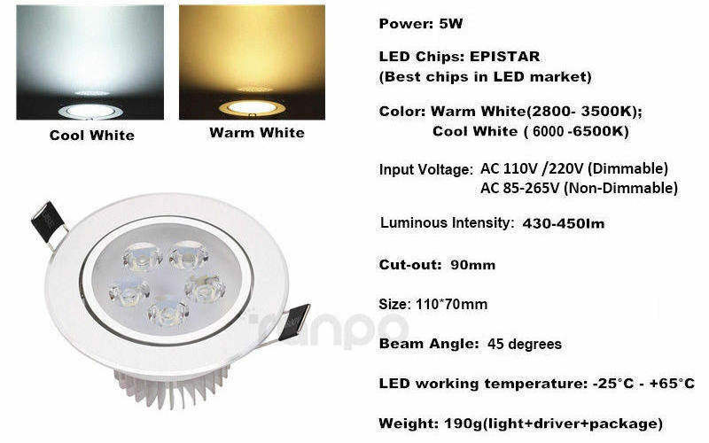 Dropshipping LED Recessed Downlight 3w 5w 7w 9w 12w 15w 18w ceiling light 220V dimmable downlight spotlight lamp for project