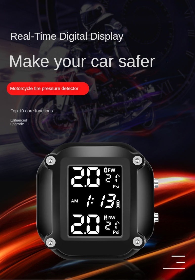 Tire Pressure Monitoring System TPMS with Solar Motorcycle 2 wheels Digital Wireless Real Time Tire External Sensor