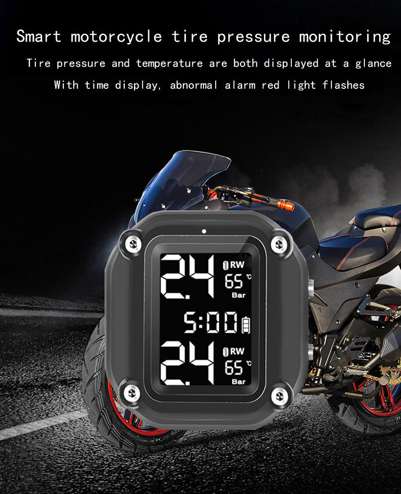 Tire Pressure Monitoring System TPMS with Solar Motorcycle 2 wheels Digital Wireless Real Time Tire External Sensor