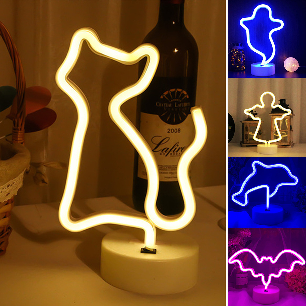 Cat Figure Neon Light LED Decor Lamp Sign Lights Animal Store USB & Battery Charging Home Party Shop Bar Christmas Wall