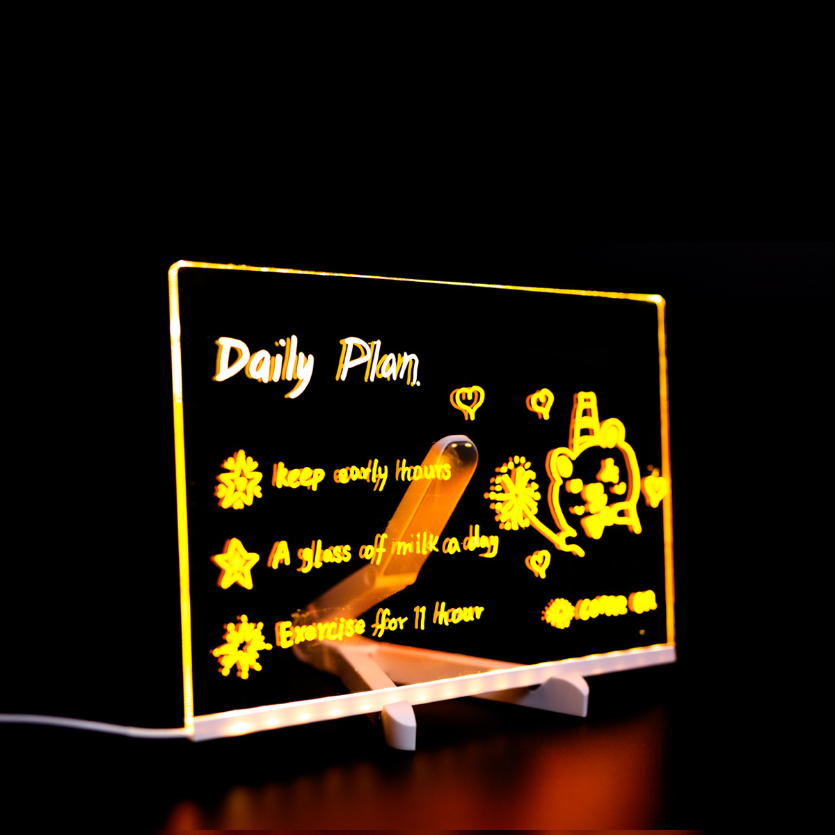 USB luminous acrylic message board light adjustable bracket transparent erasable LED note board 3d advertising board night light