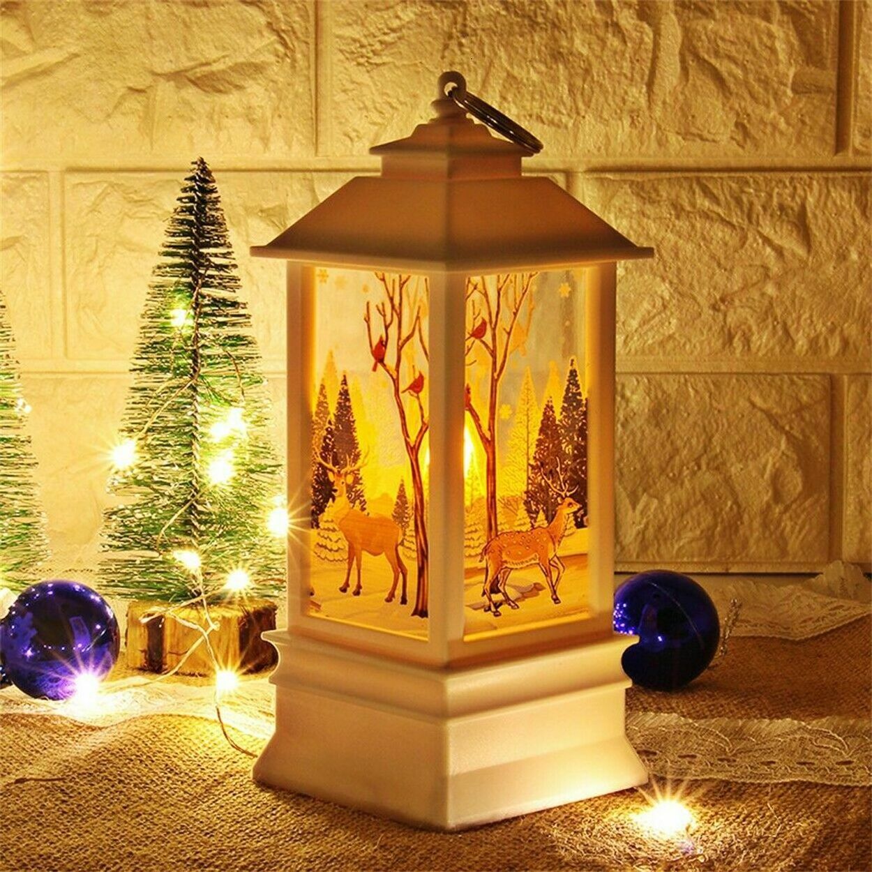 LED Christmas Light Up Lantern Xmas Santa Claus Elk Angel Table Lamp Decoration