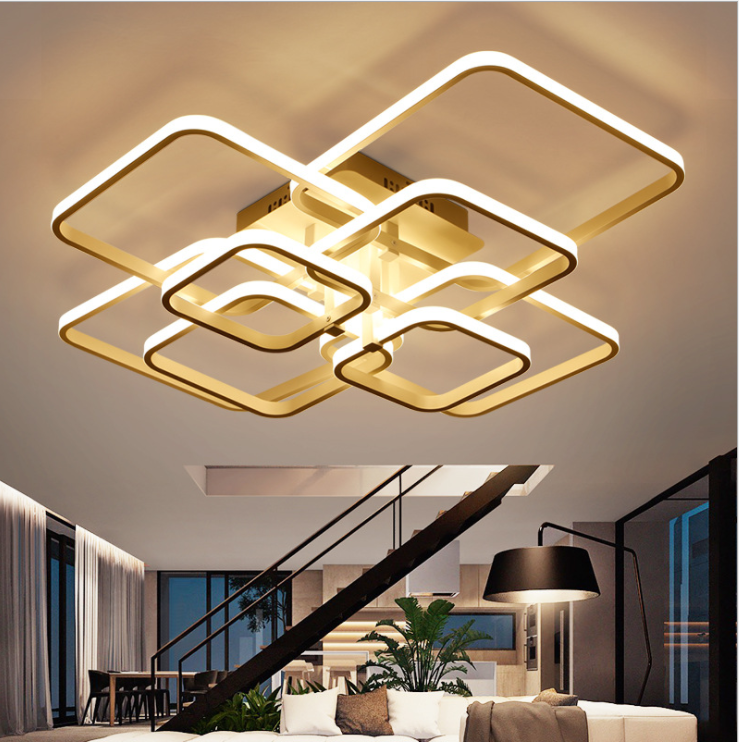 Square Modern led ceiling lights for living room bedroom study room Gold/Chrome Plated Ceiling Lamp Fixtures