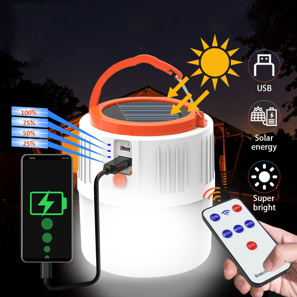 Solar LED Camping Light USB Rechargeable Bulb For Outdoor Tent Lamp Portable Lanterns Emergency Lights For BBQ