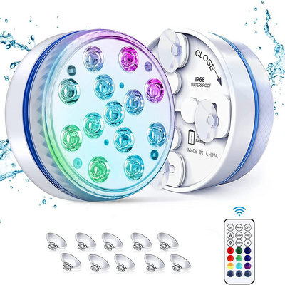 Submersible LED Light Waterproof IP68 RGB Underwater Pool Light with RF Remote 13 Bead Suction Cup Battery Operated Shower Light