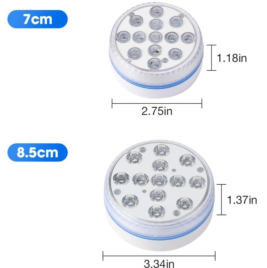 Submersible LED Light Waterproof IP68 RGB Underwater Pool Light with RF Remote 13 Bead Suction Cup Battery Operated Shower Light