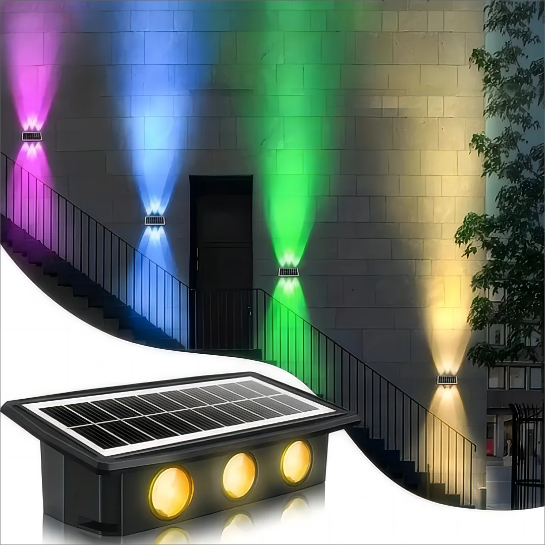 Outdoor Solar LED Wall Lamp High Brightness Waterproof Home Garden Decor Lights Balcony Landscape Lamp RGB IP65 Solar Wall Light