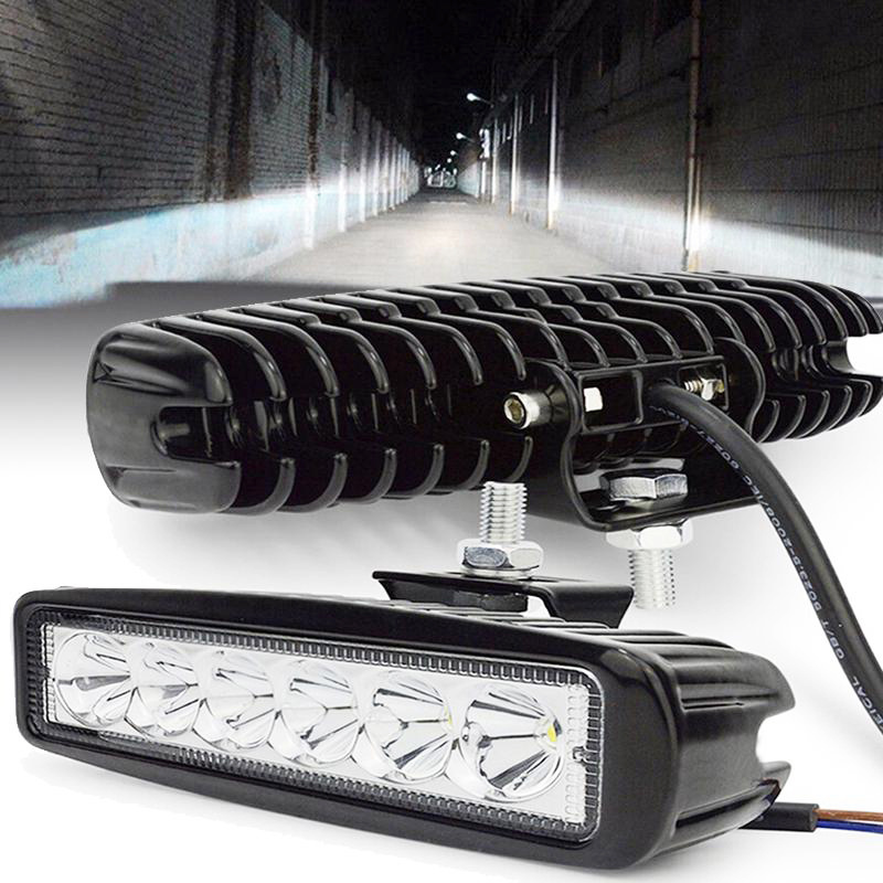 18W 6LED Truck Work Light Bar Driving Lamp Fog Lights for Off-Road SUV Car Boat Pencil Beam 25 Degree Spotlight 6000K Headlight