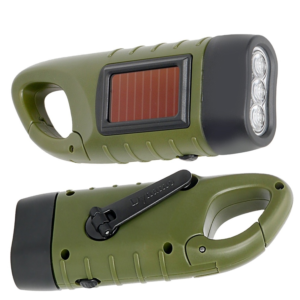 Portable LED Flashlight Hand Crank Dynamo Torch Lantern Professional Solar Power Tent Light for Outdoor Camping Mountaineering