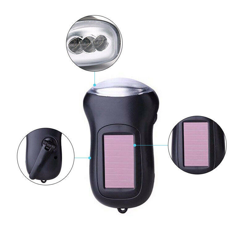 Portable Hand Crank LED Solar Flashlight Torches Light Glare Lamp For Camping Hiking Outdoor