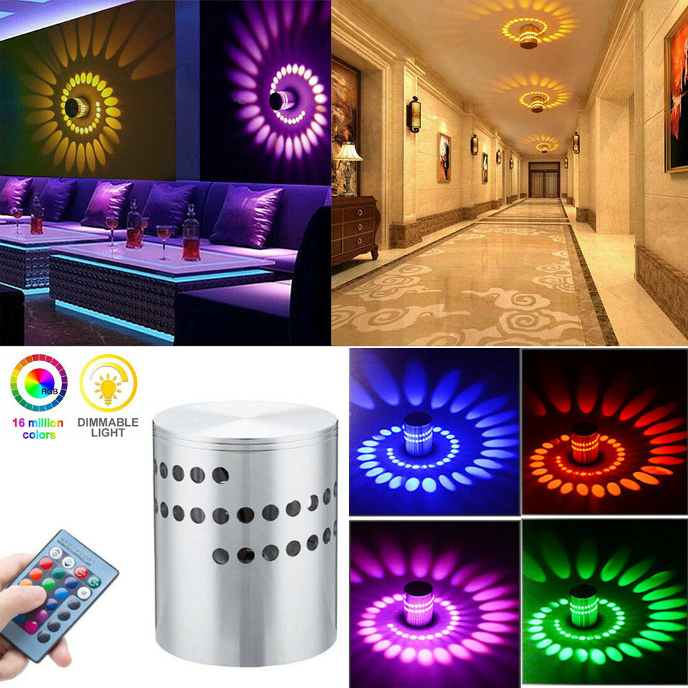 3W RGB LED Wall Light Spiral Lamp Remote Fixture Sconce For Home KTV Disco Bar Decor