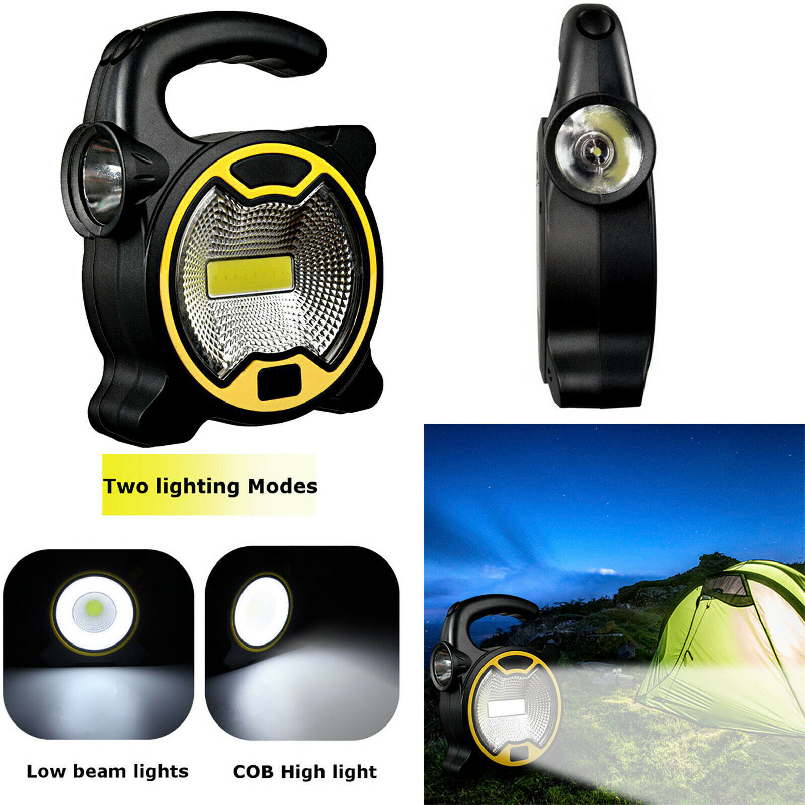 Portable Green Yellow LED COB Outdoor Working Lantern Camping Warehouse Floodlight with Torch