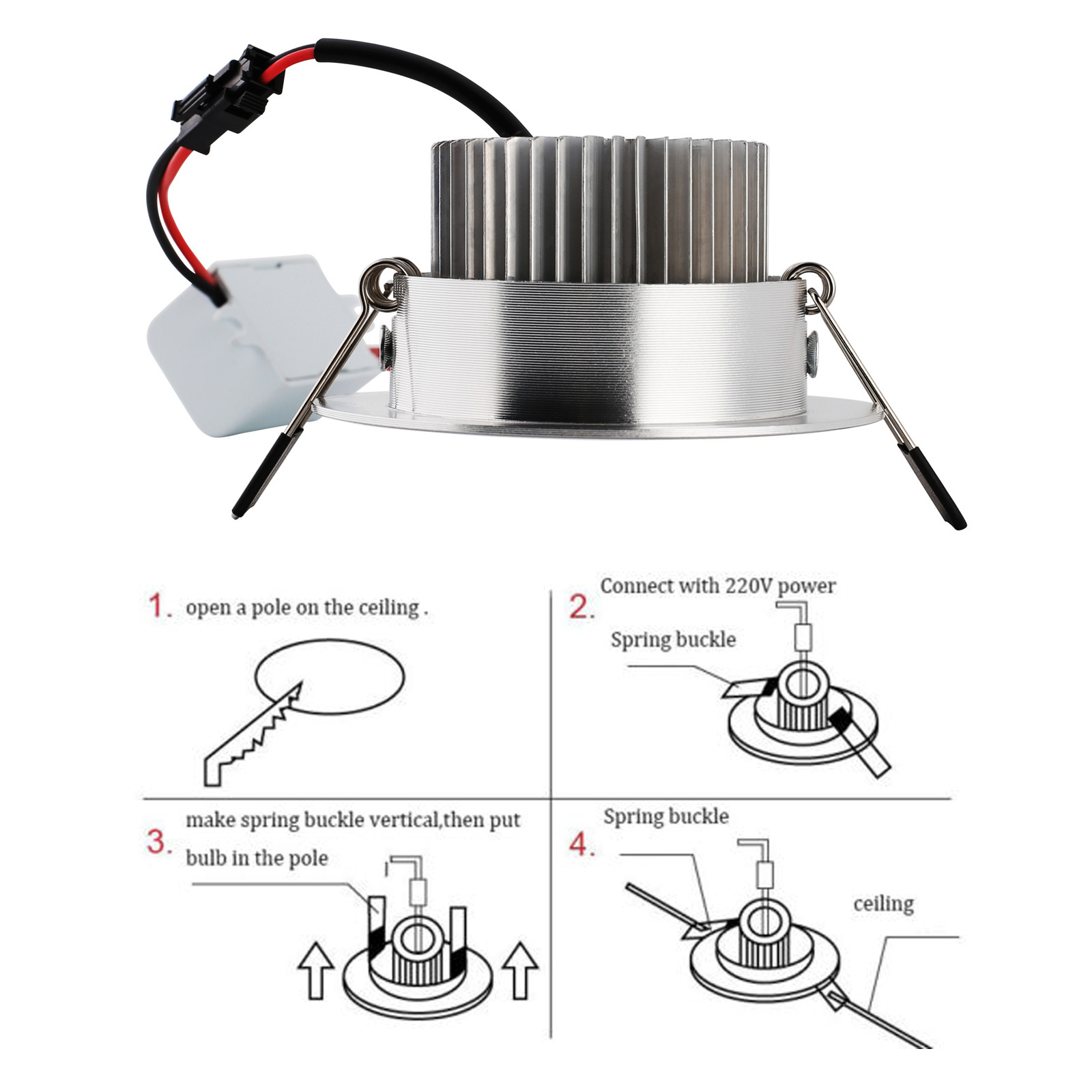 Downlight LED Dimmable Recessed Ceiling Light Spotlight Lamp 7W 110V Round Down Light with Driver, 3000K - 6500K, Cut-out 90mm