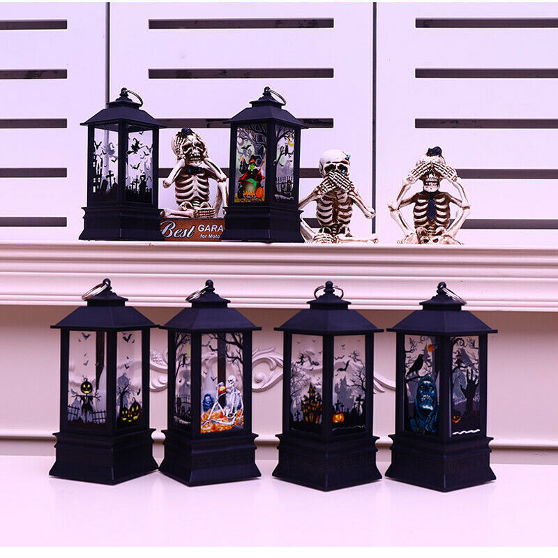 Hanging Halloween Vintage Lantern Flame Holiday Lights LED Candle Light Battery Powered Ornaments Home Party Decor