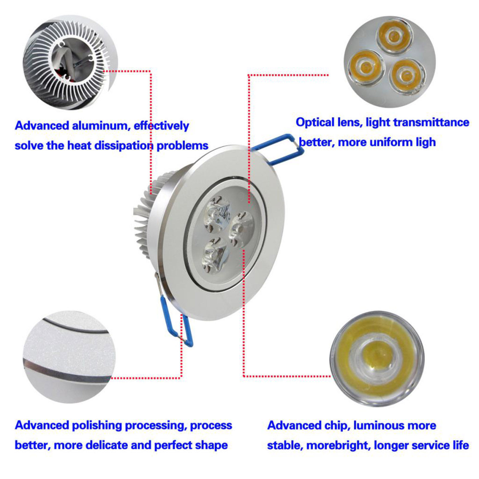 Downlight LED Dimmable Recessed Ceiling Light Spotlight Lamp 7W 110V Round Down Light with Driver, 3000K - 6500K, Cut-out 90mm