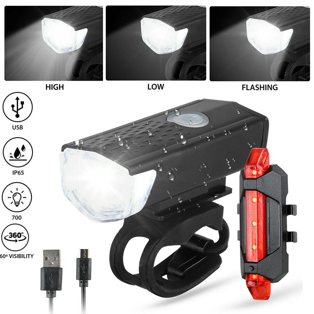 Rechargeable Bicycle Light Set USB LED Front Light +Bike Tail Lights Mountain Cycle Flashlight Outdoor Cycling Lamps