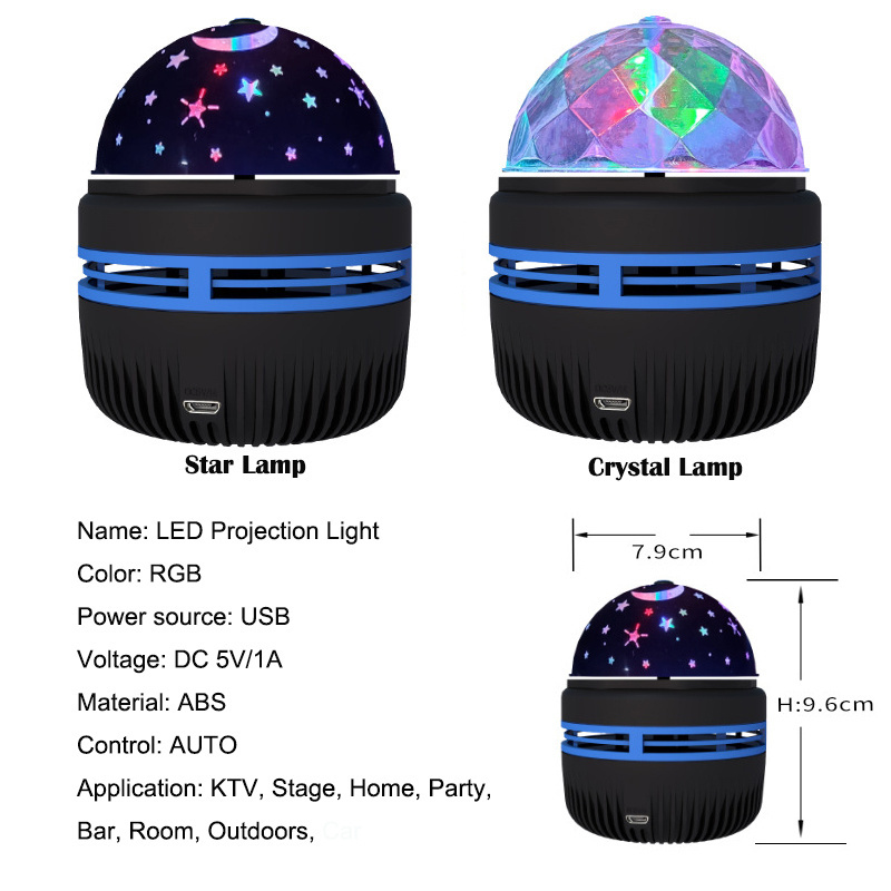 Christmas Star Projector Night Light USB Sky Night Lamps Projector Baby Sleeping Bedside Lamp, Family Party Stage Ball RGB Light