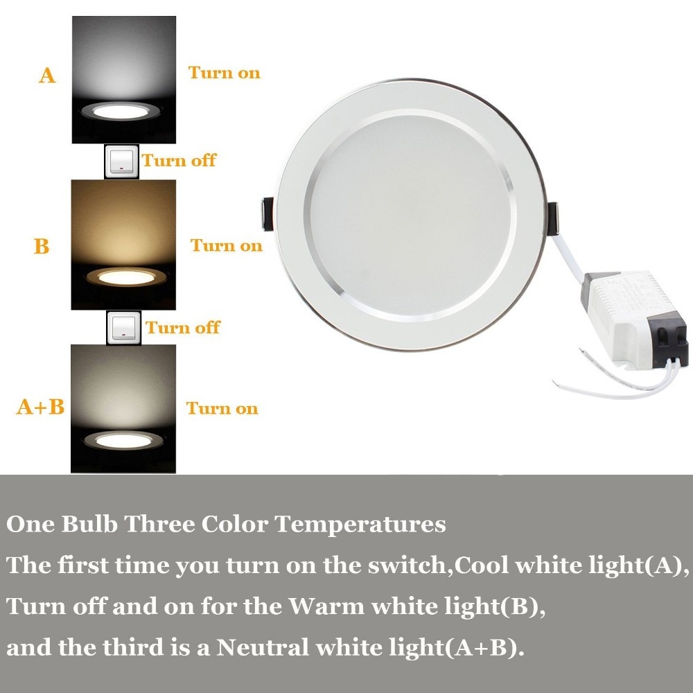 3W 5W 7W 9W 12W 15W 18W Ceiling lighting SMD Dimmable Recessed LED Panel Light With Three Light Color Change