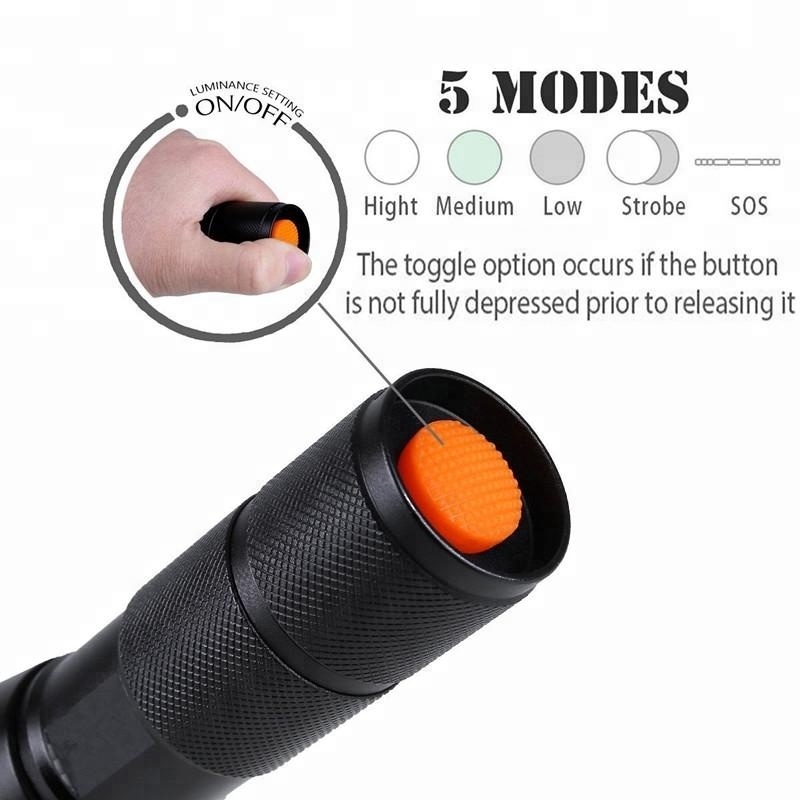 Ultra Bright Handheld Rechargeable LED Flashlight with Adjustable Focus and 5 Light Modes