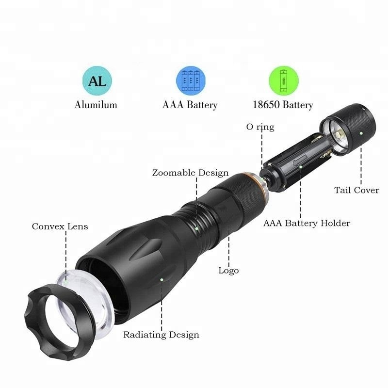 Ultra Bright Handheld Rechargeable LED Flashlight with Adjustable Focus and 5 Light Modes