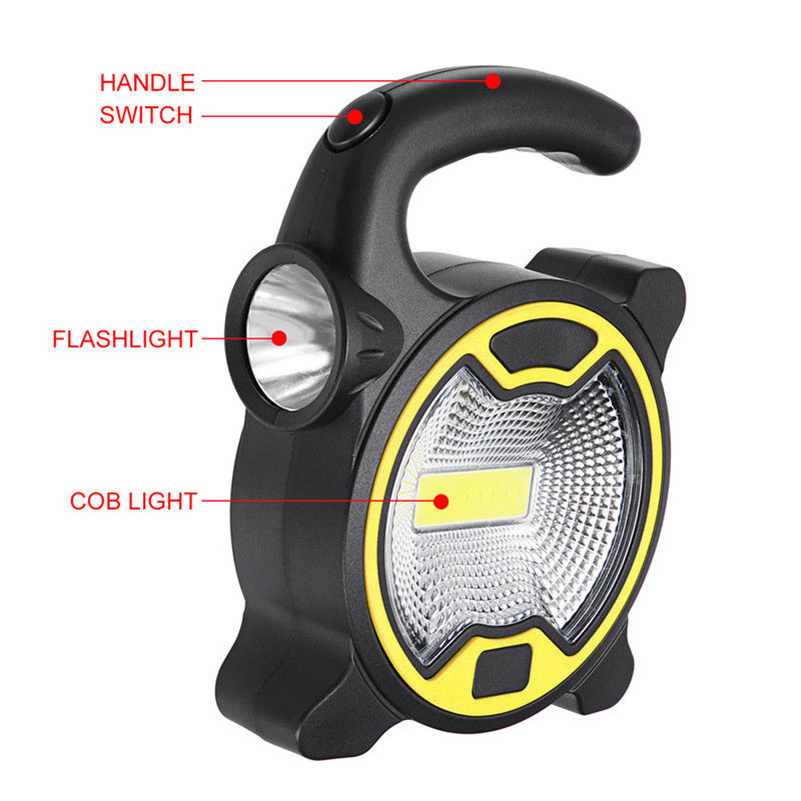 Mini Portable LED COB Camping Flashlight Lantern Battery Power Floodlight + Side Torch Light for Outdoor Hiking Fishing Working