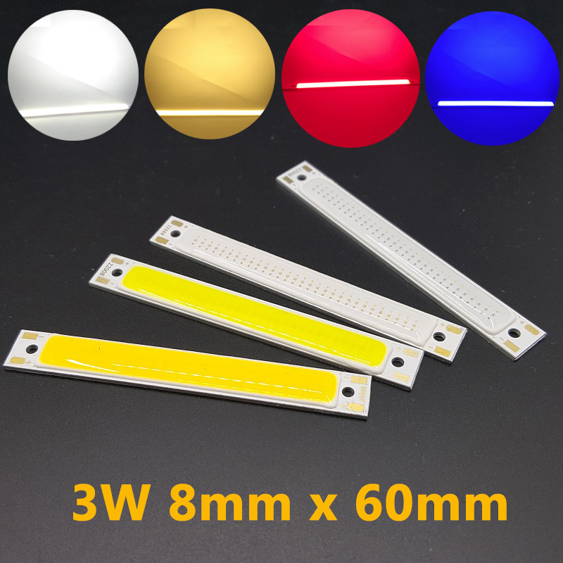 LED COB Light Strip Bulb 8 x 60mm 3W LED Car Light Source Chip DC 3V DIY Lamp Red Blue Warm White Cold White Color