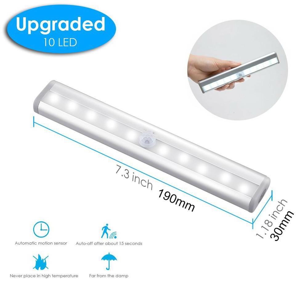 10 LEDs PIR LED Motion Sensor Closet Light Cupboard Wardrobe Bed Lamp LED Under Cabinet Night Light For Closet Stairs Kitchen