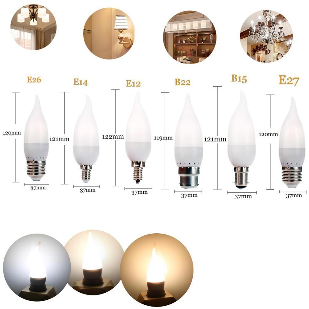 LED Candle Light Bulbs E14 E27 E26 E12 B22 B15 1.5W Flame Chandelier 110-220V 2835 SMD  Replace 15W Halogen Lamps For Home Decor