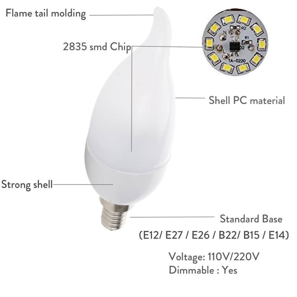 Dimmable LED Candle Light Bulbs 1.5W Flame Chandelier E14 E27 E26 E12 B22 B15 110V 220V 2835 SMD  Replace 15W Halogen Lamps