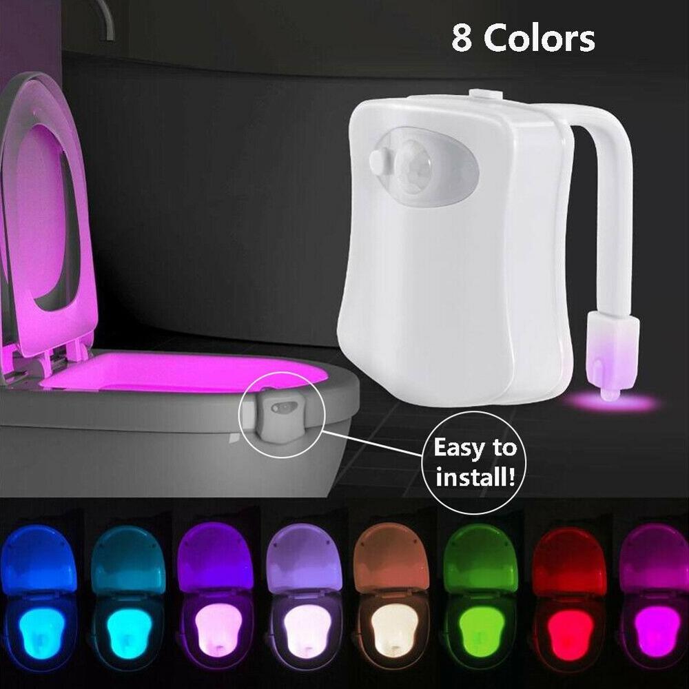 Waterproof LED Toilet Bowl Night Light PIR Motion Sensor 8 Color Changing Seat Lamp For Kids Bathroom Safe WC Toilet Bowl