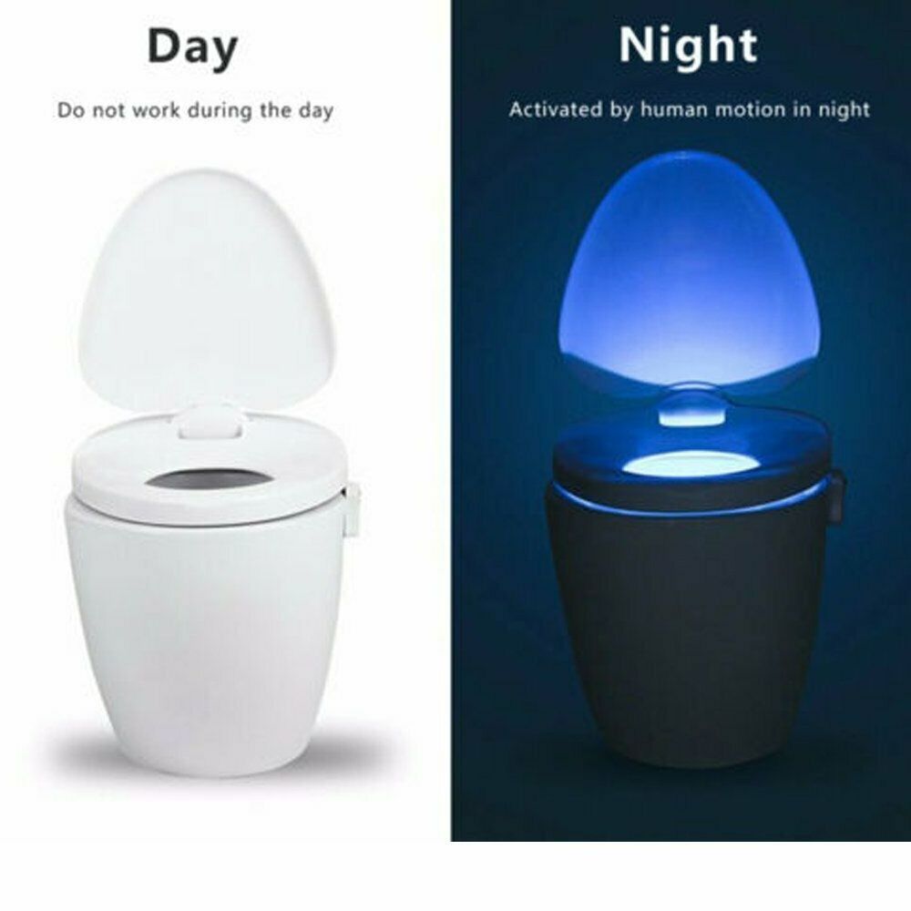 Waterproof LED Toilet Bowl Night Light PIR Motion Sensor 8 Color Changing Seat Lamp For Kids Bathroom Safe WC Toilet Bowl