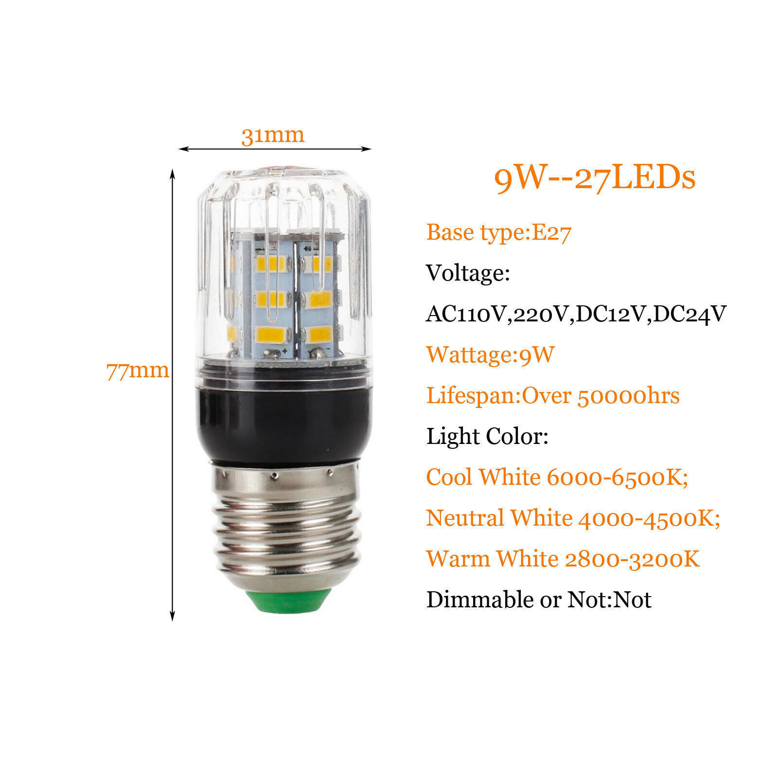 E27 E14 LED Corn Bulb 9W 27LEDs High Bright LED Bulb 5730 SMD LED Corn Light No Flicker Chandelier Lights DC 12V