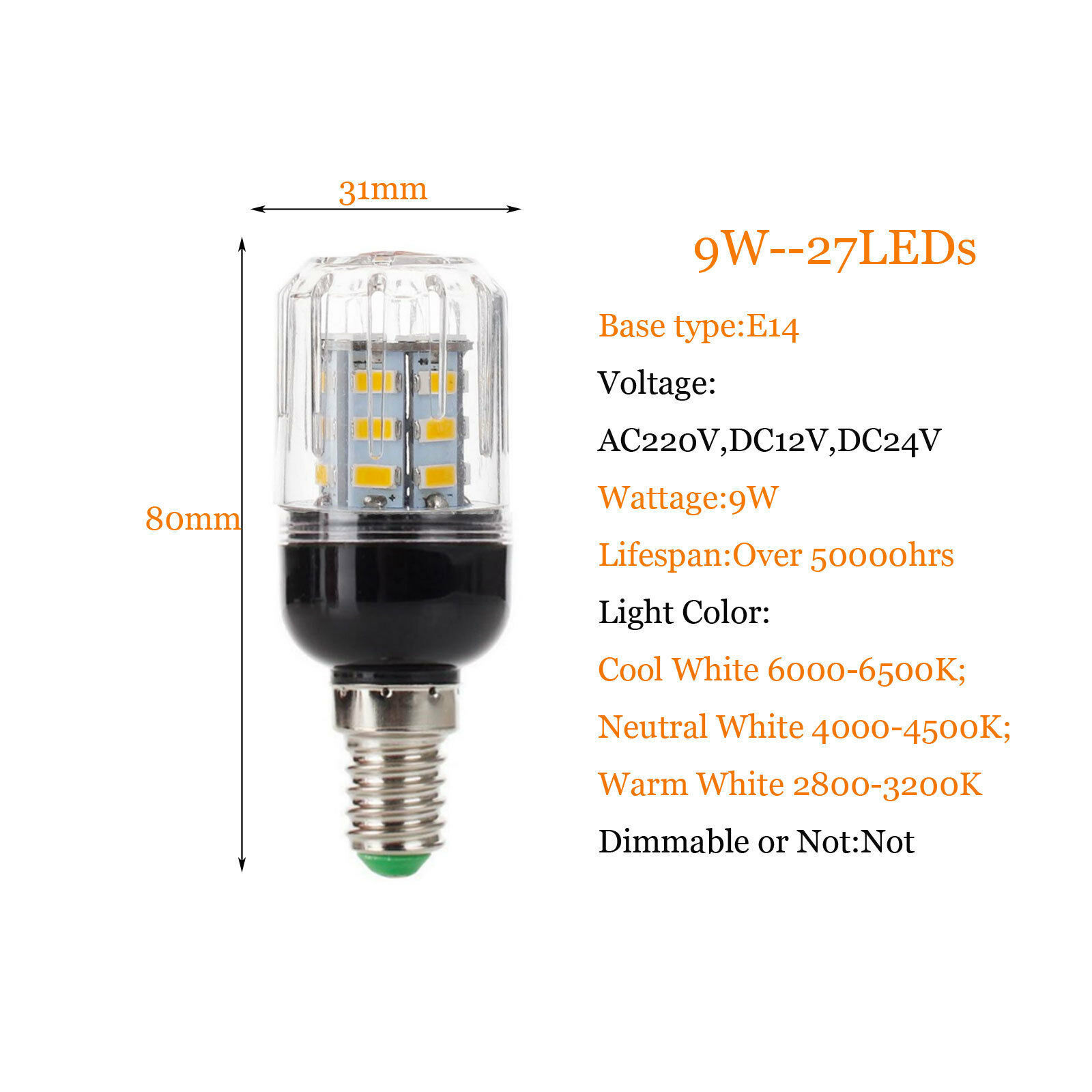 E27 E14 LED Corn Bulb 9W 27LEDs High Bright LED Bulb 5730 SMD LED Corn Light No Flicker Chandelier Lights DC 12V