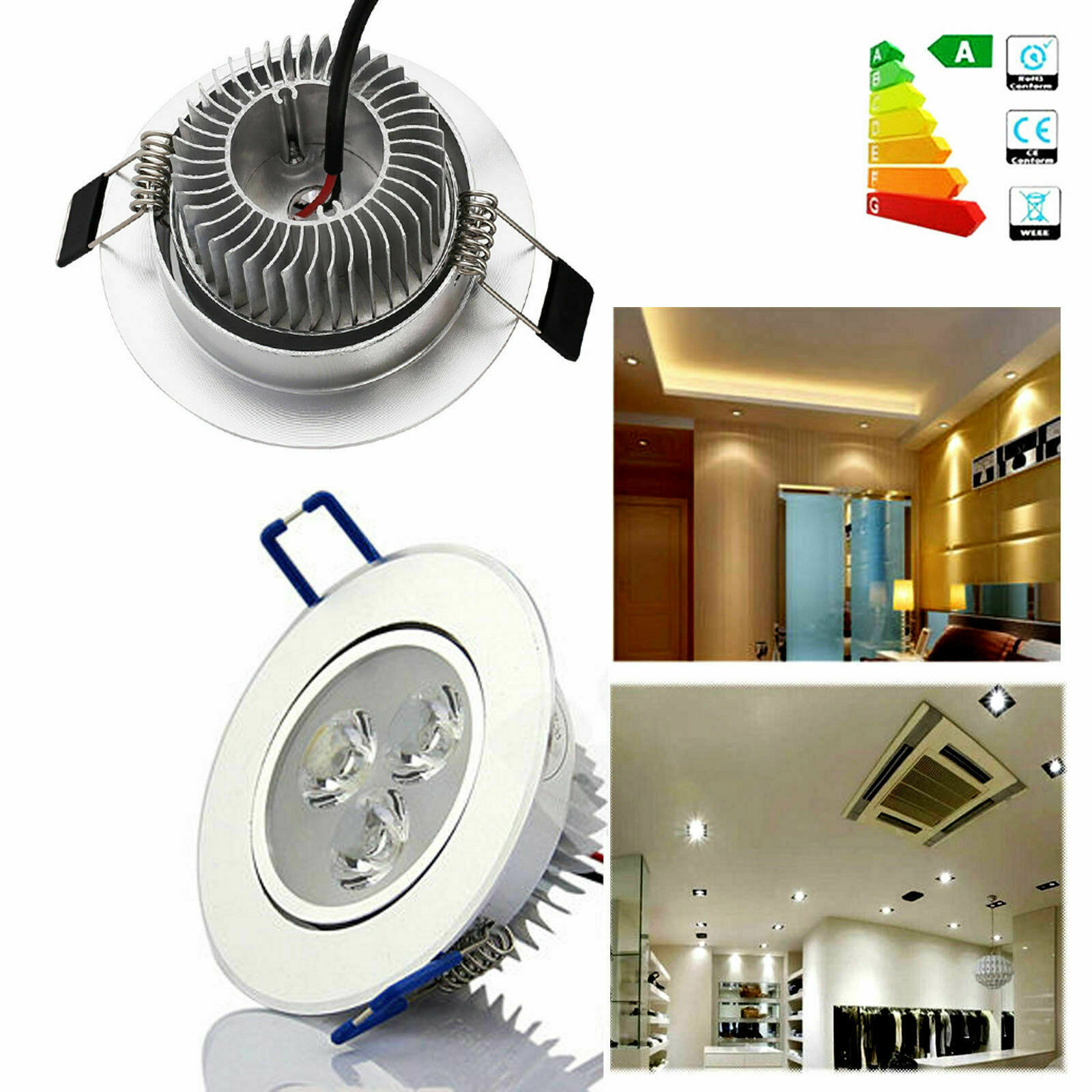 3W Dimmable LED Recessed Ceiling Down Light Cool Warm Natural White Lamp AC 220V 230V +Driver Downlight Spotlight for Home Hotel