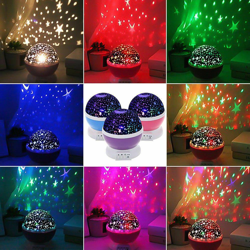 Starry Projector Lamp Children Bedroom Night LED Light Baby Lamp Decor Rotating Star Nursery Galaxy Moon  Projector Table Lamp