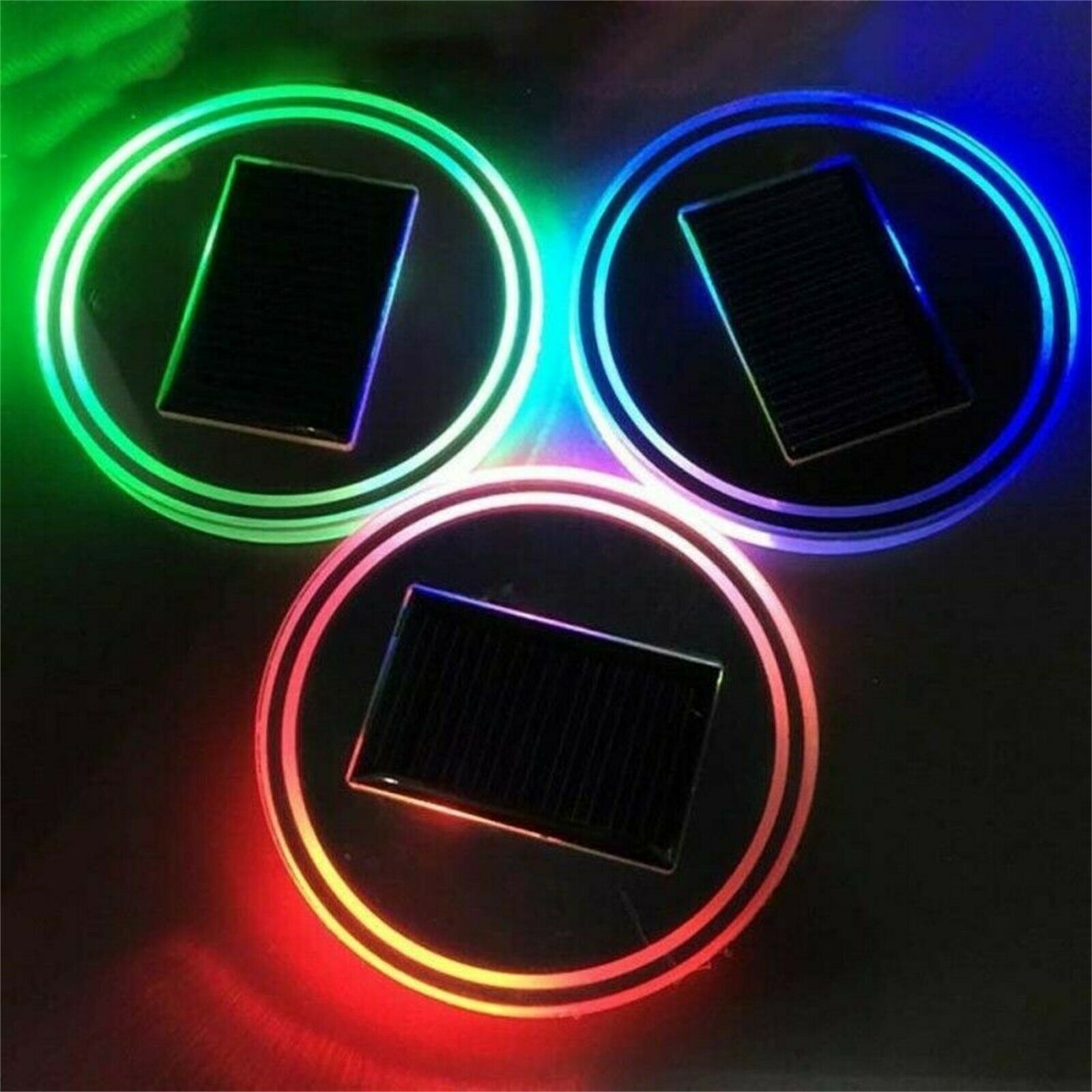 LED Solar Powered Car Cup Coaster Bottle Mat Pad Holder Light Colorful Lamp STCA