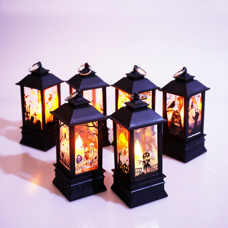 Hanging Halloween Vintage Lantern Flame Holiday Lights LED Candle Light Battery Powered Ornaments Home Party Decor