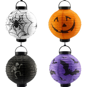 Halloween Paper Lantern Holiday Lights LED Pumpkin Spider Bat Skeleton For Indoor Outdoor Decoration