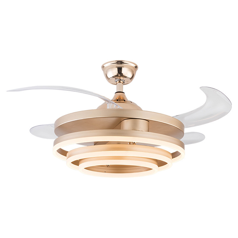 Ceiling Fan with Light,Telescopic Adjustable Geometric 3-Color LED Lamp Modern Smart Retractable Ceiling Fan for Bedroom