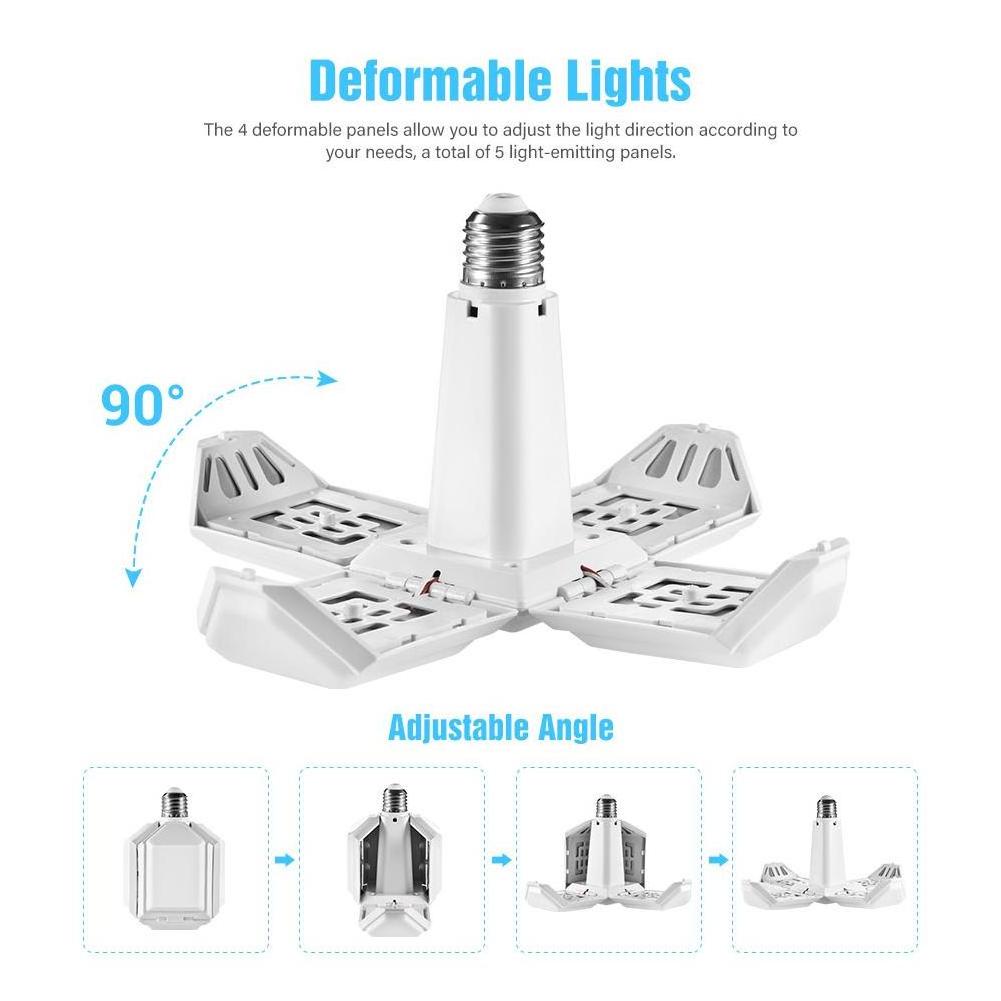 40w Square LED Garage Lamp E27 Deformation Industrial Light Folding Ceiling Fan Light For Warehouse Work Shop