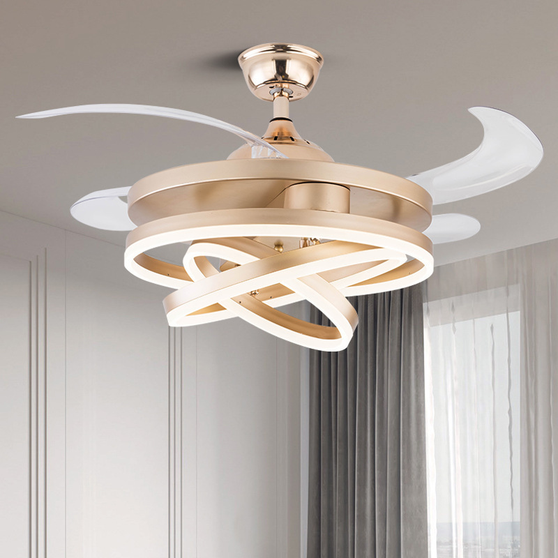 Ceiling Fan with Light,Telescopic Adjustable Geometric 3-Color LED Lamp Modern Smart Retractable Ceiling Fan for Bedroom