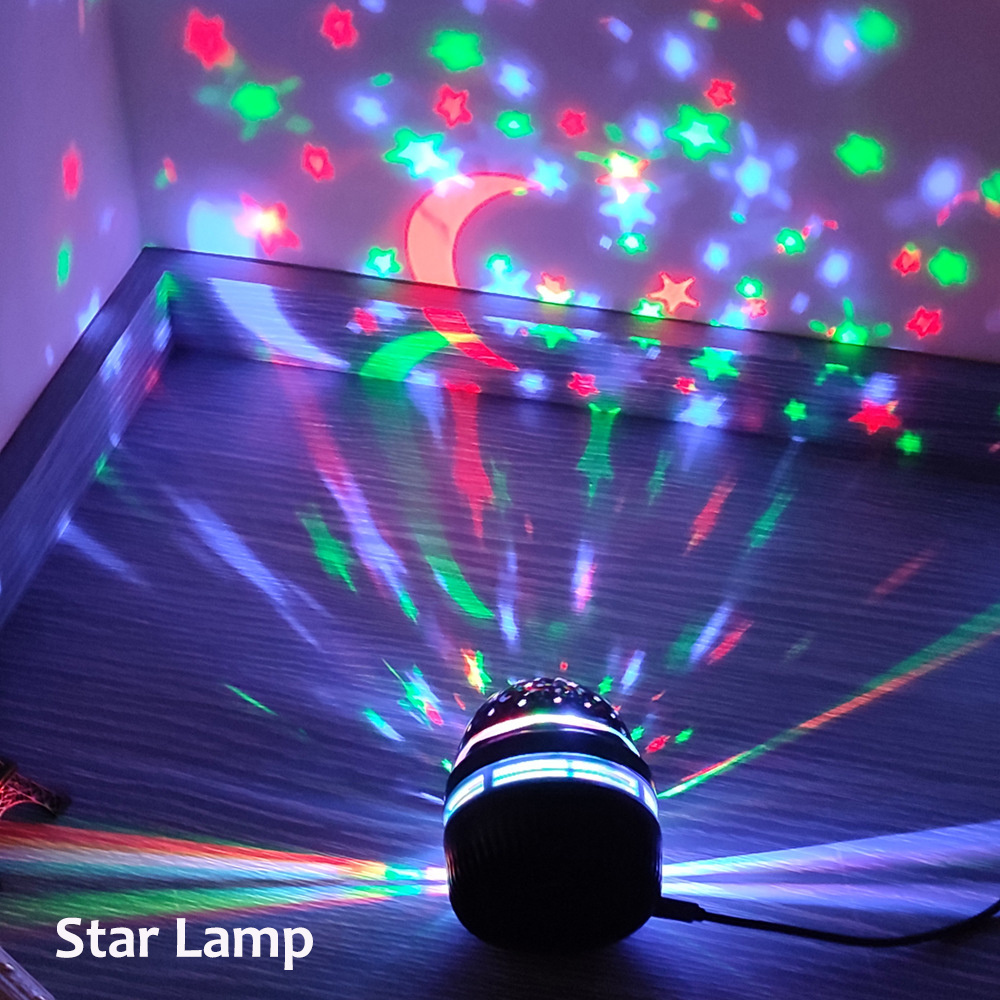 Christmas Star Projector Night Light USB Sky Night Lamps Projector Baby Sleeping Bedside Lamp, Family Party Stage Ball RGB Light