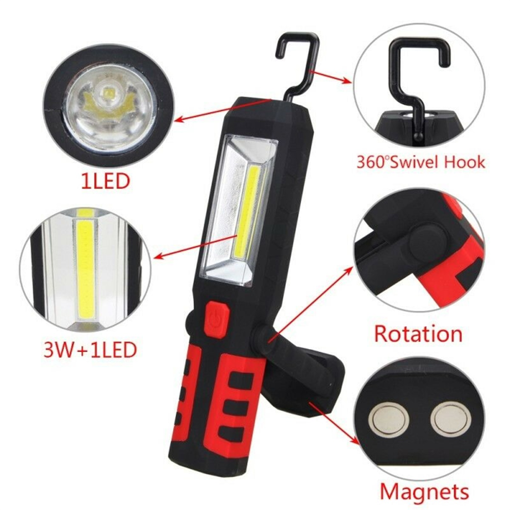 LED COB Magnetic Work Light Inspection Lamp Flexible Handheld Torch Rechargeable