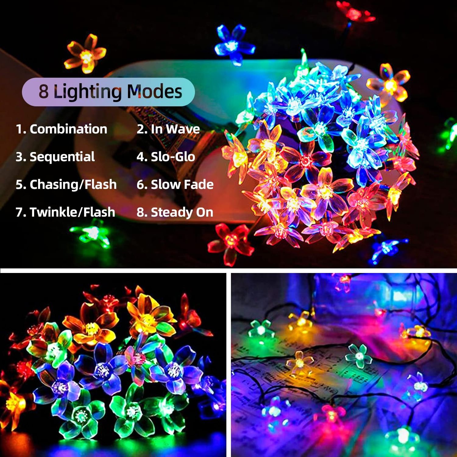 Solar String Flower Lights Outdoor Waterproof  Fairy Light for Garden Fence Patio Yard Christmas Tree, Lawn, Party Decorations