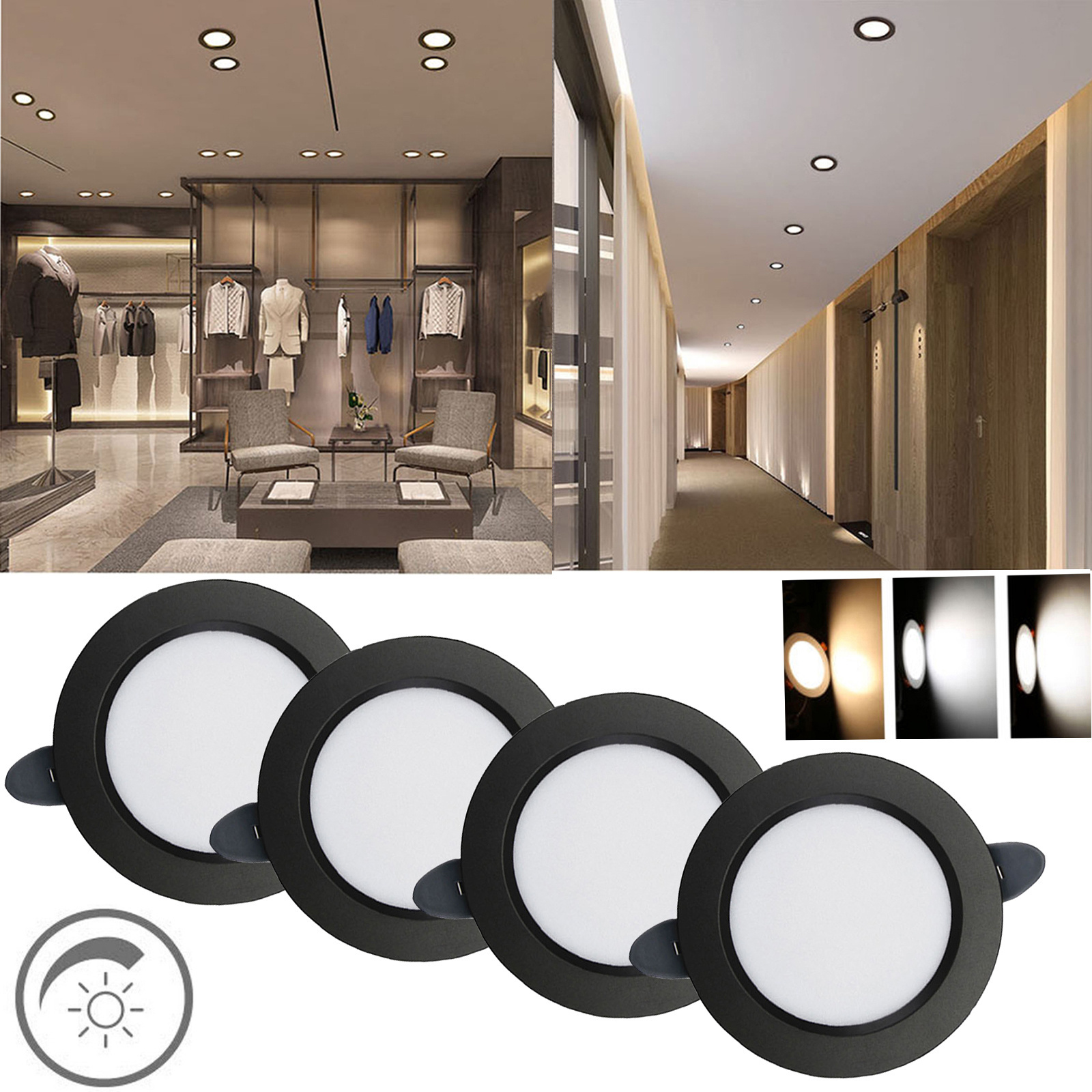 Modern LED Ceiling Lamp Dimmable Recessed Fixture Light 5W Black Downlights For Living Room Bedroom 110V