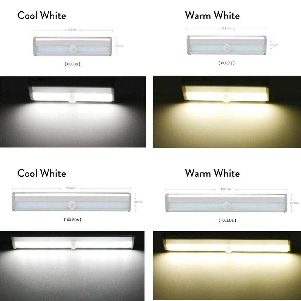 98mm 6LEDs LED Cabinet Light Lamp Under Cabinet PIR Motion Sensor Battery Powered Closet Light Desk Drawer Lamp Night Light