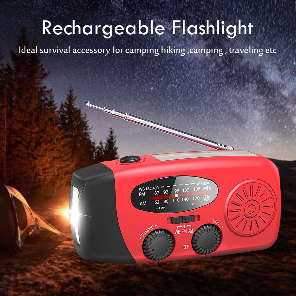 Multifunctional Hand radio Solar Crank Dynamo Powered AM/FM/NOAA Weather Radio Use Emergency LED Flashlight and Power Bank