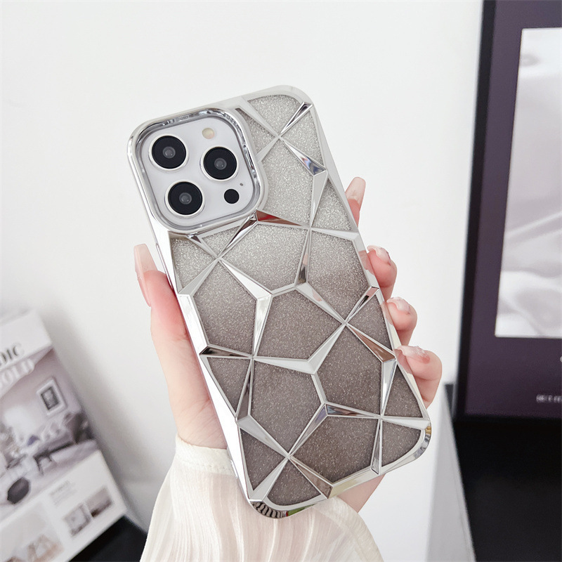 2023 Luxury Gradient Glitter Electroplated Line Phone Case For iPhone 15 pro max 3D Water Cube Shockproof Soft Cover Case