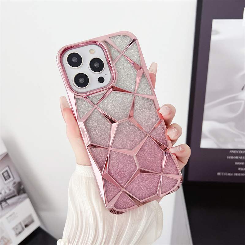 2023 Luxury Gradient Glitter Electroplated Line Phone Case For iPhone 15 pro max 3D Water Cube Shockproof Soft Cover Case